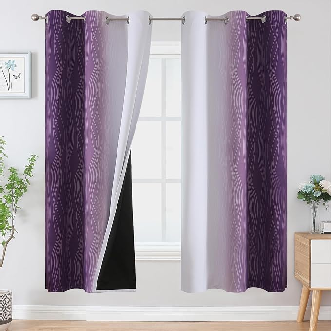Purple and Greyish White Ombre Blackout Curtains by ESTELARTEXTILER