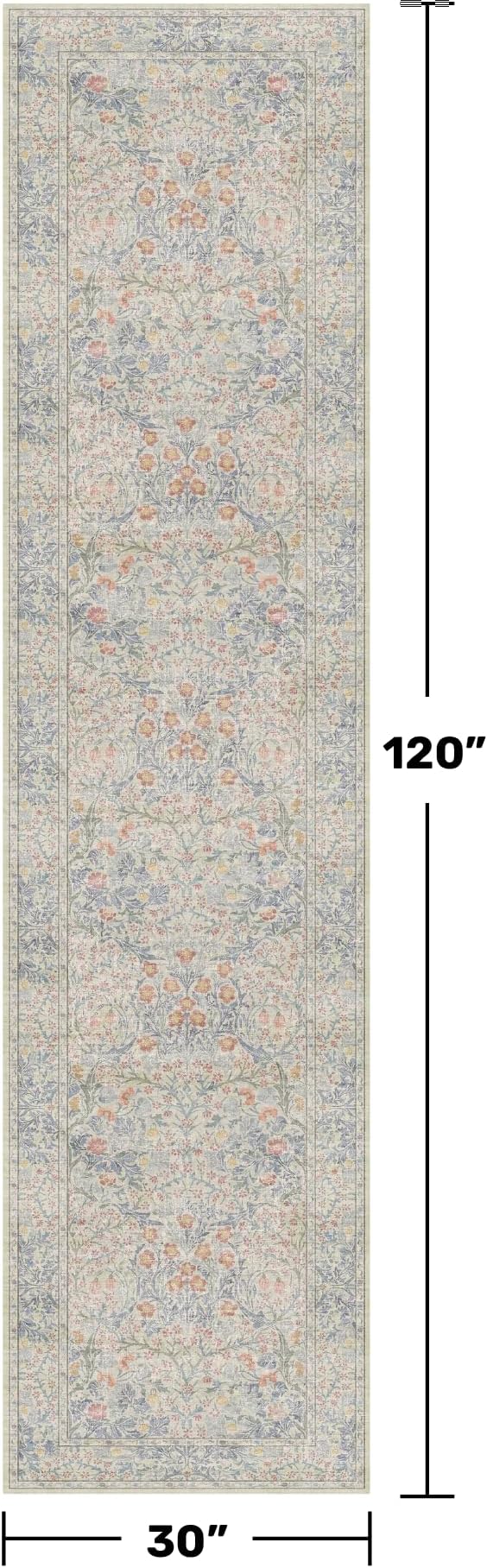 Beige Blue Washable 2'6"x10' Wide Hallway Runners, Kitchen Runner Rug, Non-Slip - Image 2