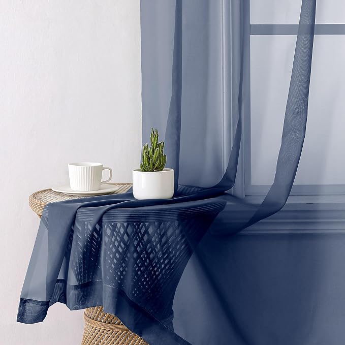 Navy Blue Sheer Curtains 72 Inches Long 2 Panels, Light Filtering Window - Image 4
