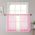 Pink Kitchen Curtains 30 Inch Length Tier 2 PCS, Solid Soft Airy Half Curtains by WelvetBLK