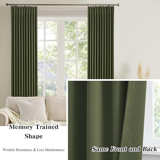 Olive Pinch Pleated Curtains 120 Inches Long - Image 5