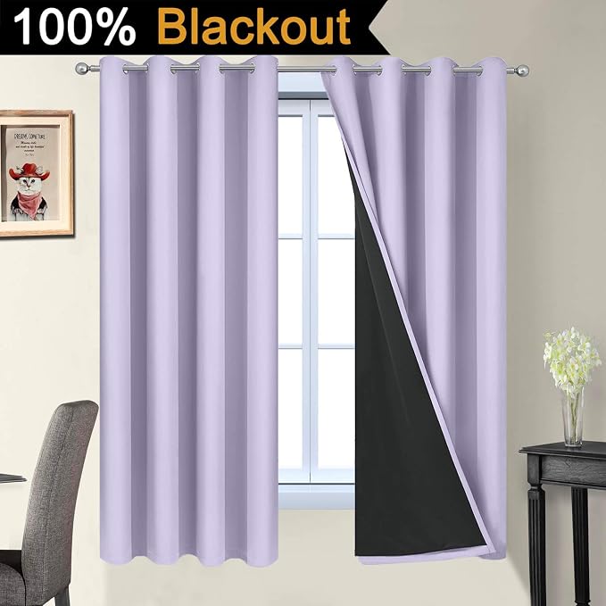 Yakamok Lilac 100% Blackout Curtains 63 Inches Long - Image 2