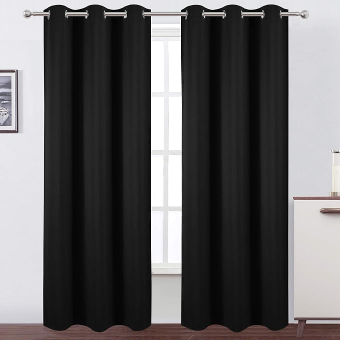 Black Thermal Blackout Curtains/42 x 95 Inch/Set of 2 Panels Room Darkening by Lemomo