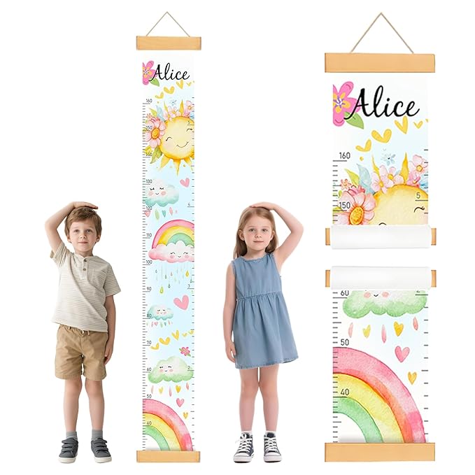Personalized Rainbow Growth Chart for Wall Kids, Name Height Chart for Kids, for Nursery & Bedroom, Baby Shower Gift (60.6" x 8.3")