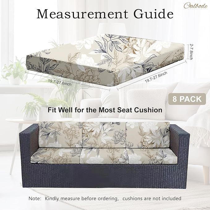 CALBODE 8Pcs Outdoor Stretch Cushion Covers, Waterproof Outdoor Chair Floral - Image 2