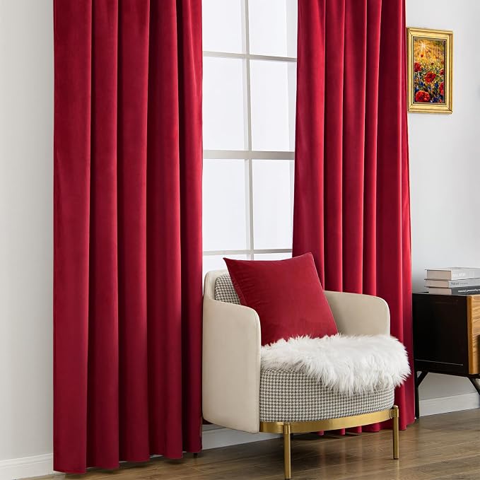 MIULEE Velvet Curtains 52x84 inches 2 Panels Red Blackout Curtains | Luxury - Image 7