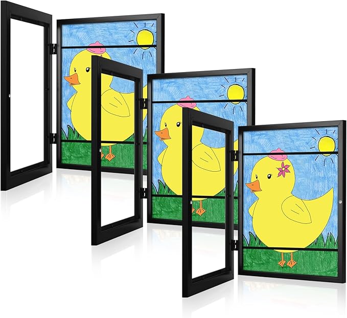 [3-Pack] Kids Art Frames, 8.5x11 Front Opening Kids Artwork Frames Changeable, Black Artwork Display Storage Frame for Wall, Holds 50 Pcs, for 3D Picture, Crafts, Hanging Art, Portfolio