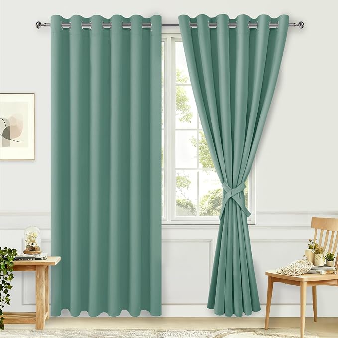 Blackout Curtains for Bedroom, Sage Green, 70 x 84 Inch, 2 Panels | Thermal by Hiasan