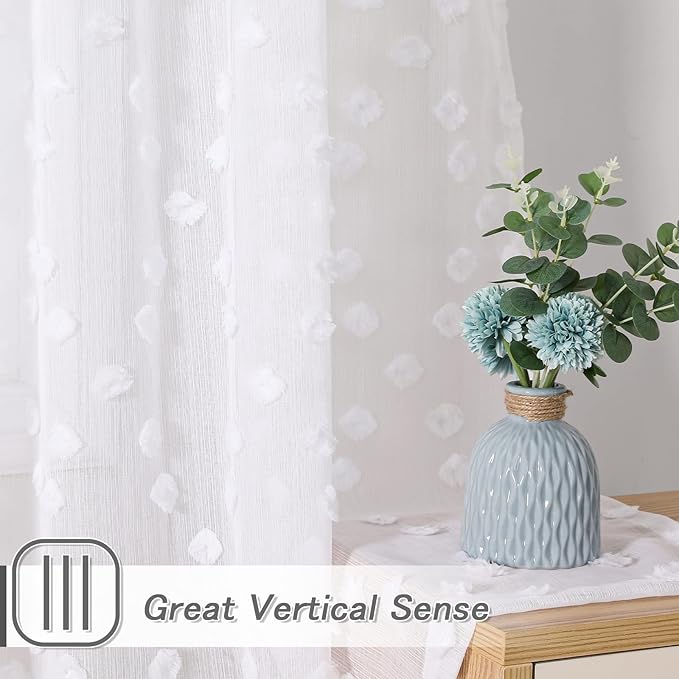 MYSKY HOME White Sheer Short Curtains with Pom Pom for Small Windows Bedroom Nursery Kids Girls Room Curtains Cafe Kitchen Light Filtering Boho Drapes, Rod Pocket,52 x 54 Inches, 2 Panels