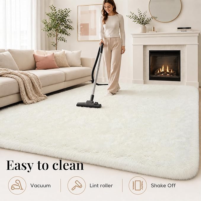 PLHXFR 8x10 Area Rugs Living Room: Fluffy Bedroom Rug Shag Carpet White | - Image 8