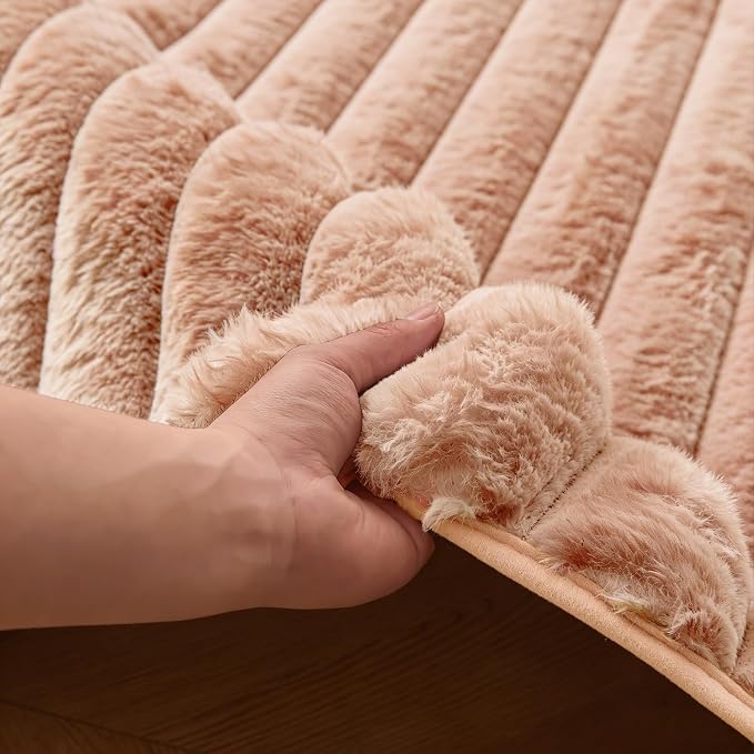 Coffee Rabbit Striped Plush Rug 6'x9', Fluffy Shaggy Area Rug - Image 8