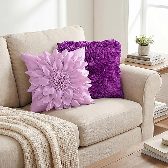 Purple Accent 3D Flower Decorative Throw Pillow Covers - Image 2