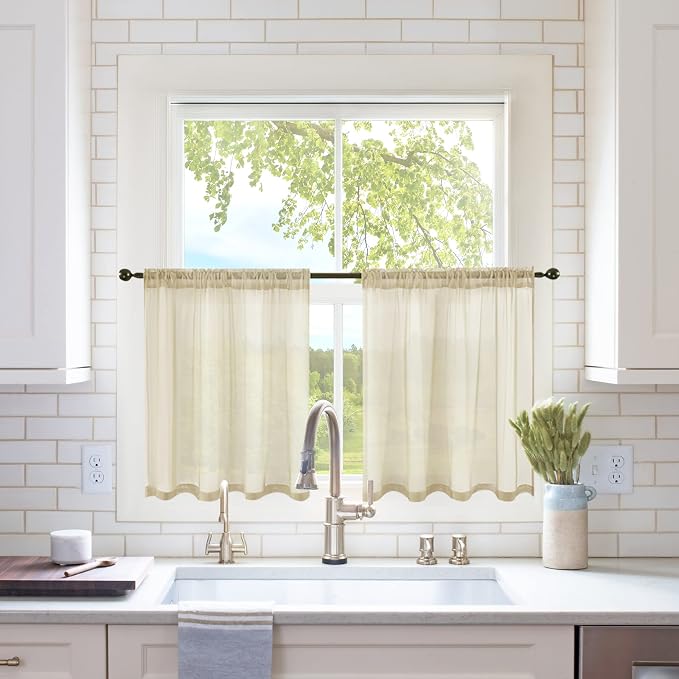 MIULEE 2 Panels Kitchen Tiers Half Window Sheer Curtains 29 X 24 Inch Beige | by MIULEE