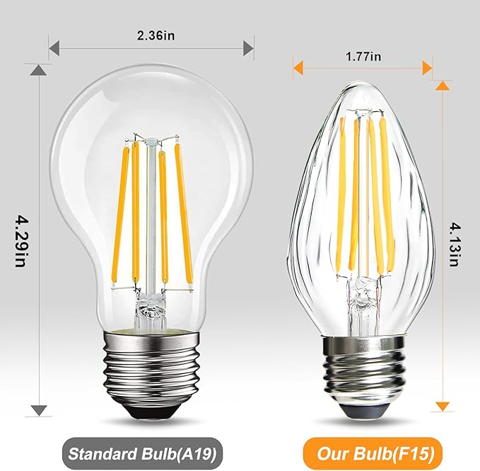 BRIMAX F15 6W Led Porch Light Bulbs Outdoor, Equivalent 60W Incandescent Bulb, E26 Medium Base Dimmable 2700K Soft Warm White Flame Wrinkle Glass,Post Light Bulb for Ceiling Fan and Lantern Lamp,4Pack