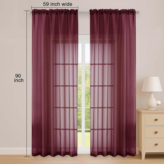 Sheer Curtains 2 Panels Set for Bedroom Living Room, Soft Solid Rod Pocket - Image 2