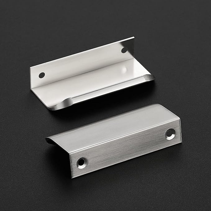 Ravinte Hardware 6 Pack Silver Cabinet Handles, 3.15 Inch (80mm) Finger Edge Pulls, 2-1/2 Inch Hole Center, Finger Pulls for Cabinets