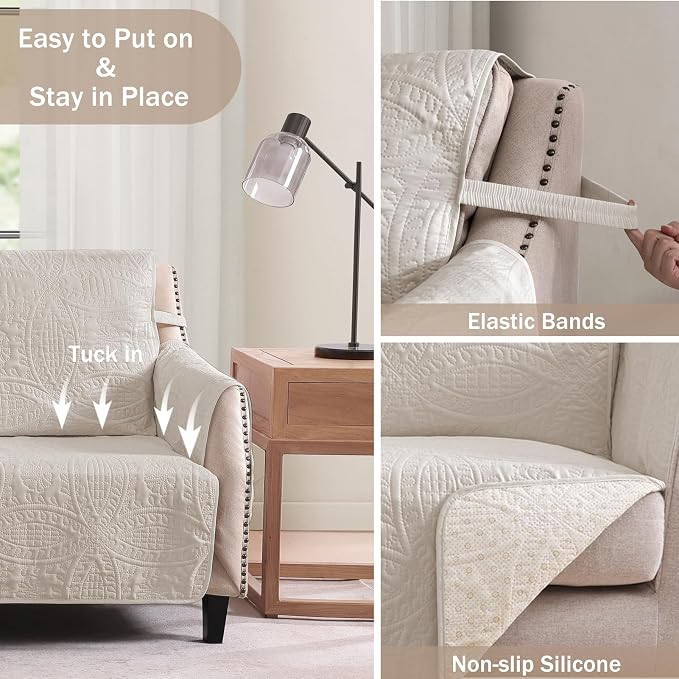 Quilted Beige Grand Sofa Couch Covers, Soft Cozy Couch Protector - Image 5