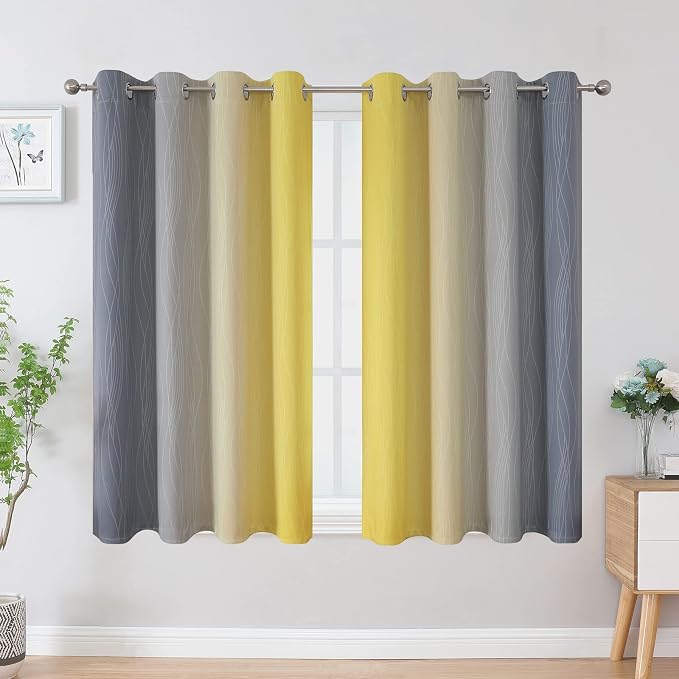 Yellow and Grey Ombre Blackout Curtains - Image 2