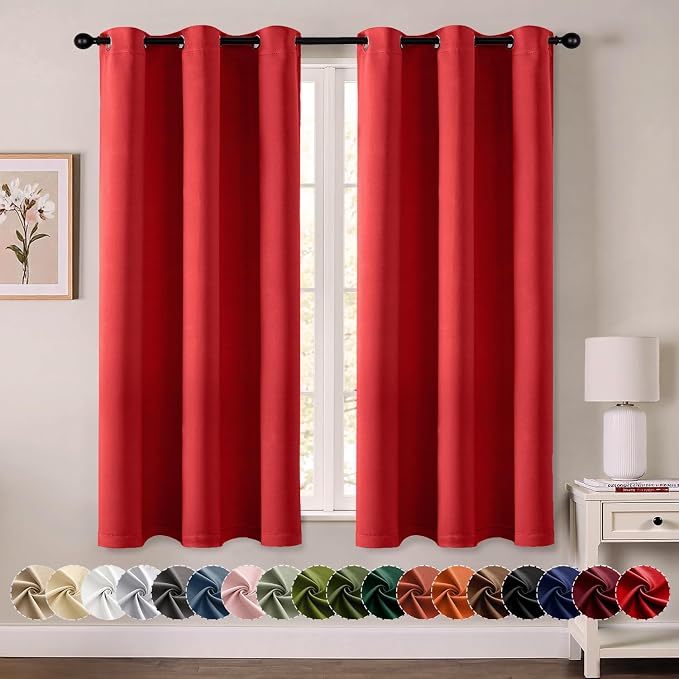 MIULEE Blackout Curtains for Bedroom 2 Panels 40x63 Inch Long Christmas Red | by MIULEE