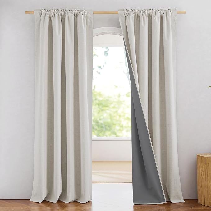 NICETOWN 100% Blackout Linen Curtains 90 inches Length - Image 2