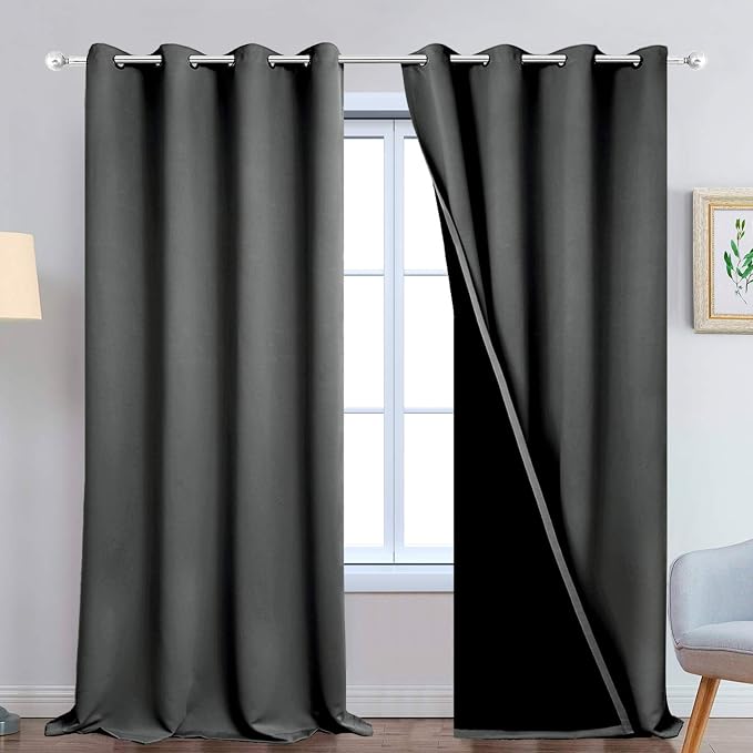 Yakamok Dark Grey 100% Blackout Curtains 108 Inches Long 52" Wide 2 Panels | by Yakamok