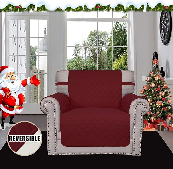 Easy-Going Reversible Couch Cover, Small Chair, Christmas Red/Ivory | Machine - Image 2