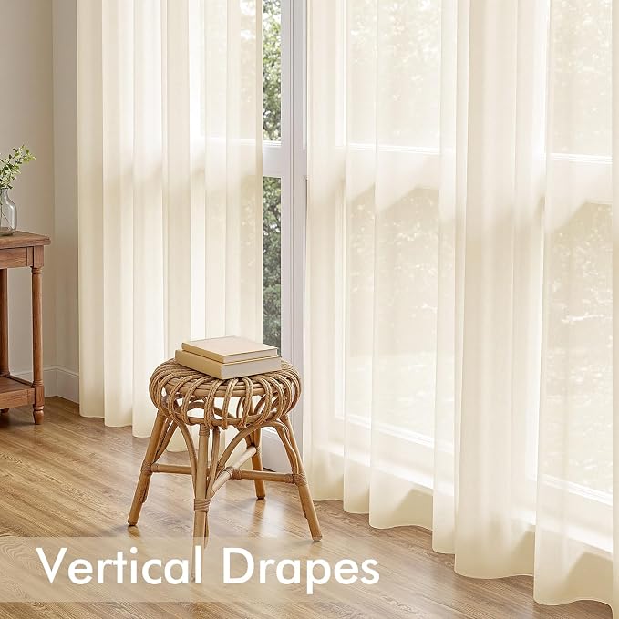 MIULEE Butter Cream Sheer Curtains 63 Inches Long 4 Panels 54 x 63 Inches | - Image 6