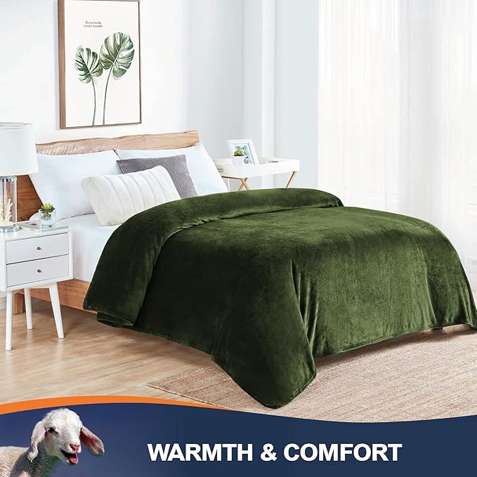 Walensee Fleece Blanket Plush Throw Fuzzy Lightweight (Throw Size 50x60 Olive Green) Super Soft Microfiber Flannel Blankets for Couch, Bed, Sofa Ultra Luxurious Warm and Cozy for All Seasons