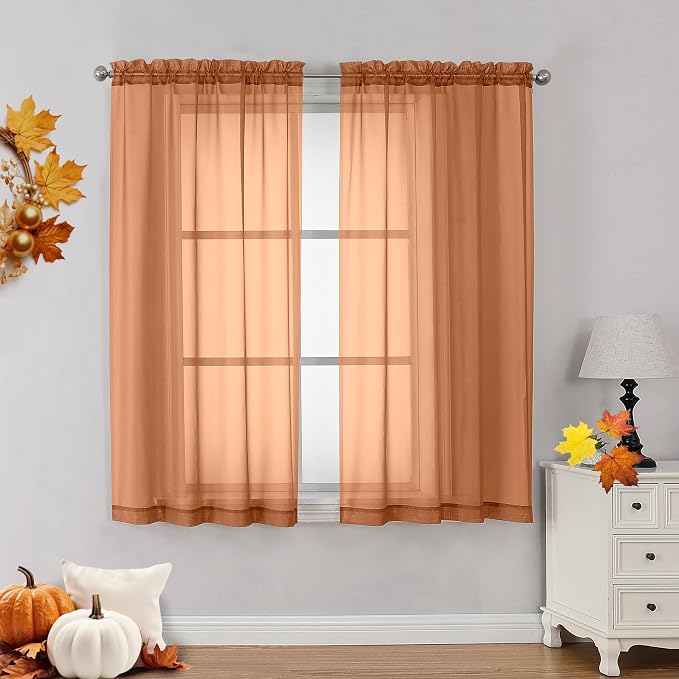 Orange Sheer Curtains 54 Inches Long 2 Panels by OVZME