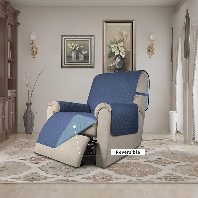 Easy-Going Reversible Couch Cover, Recliner 22 in, Dark Blue/Light Blue | - Image 2