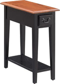 Haven Ridge Narrow Solid Wood Side Table with Drawer and Shelf, Medium Oak Brown and Slate Black, Perfect for Living Rooms, Bedrooms, and Small Spaces – Leick Home, 9017-SL