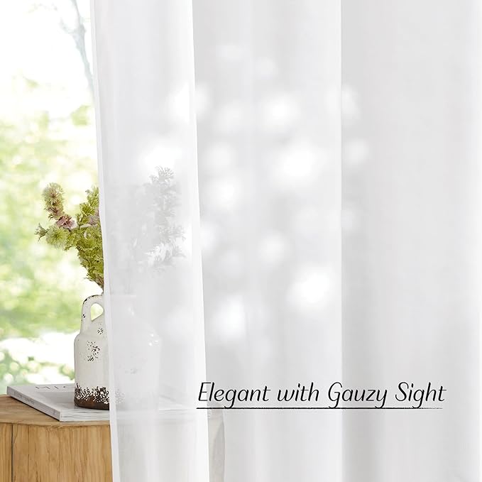 NICETOWN Sheer Curtains 120 inches Length for Windows, Grommet Top Elegant Voile Textured Window Treatment for Sliding Glass Door/Bedroom/Living Room, Ivory, W54 x L120, 1 Pair