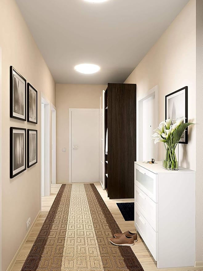 Custom Length Hallway Runner Rug, Slip Resistant, Meander Brown, 26 Inch X 28 - Image 2
