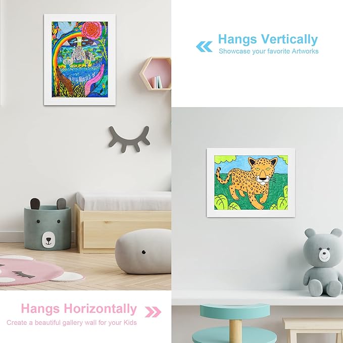 [3Pack] Kids Art Frames, 9x12 Front Opening Kids Artwork Frames Changeable, White Artwork Display Storage Frame for Wall, Holds 50 Pcs, for 3D Picture, Crafts, Children Drawing, Hanging Art, Portfolio
