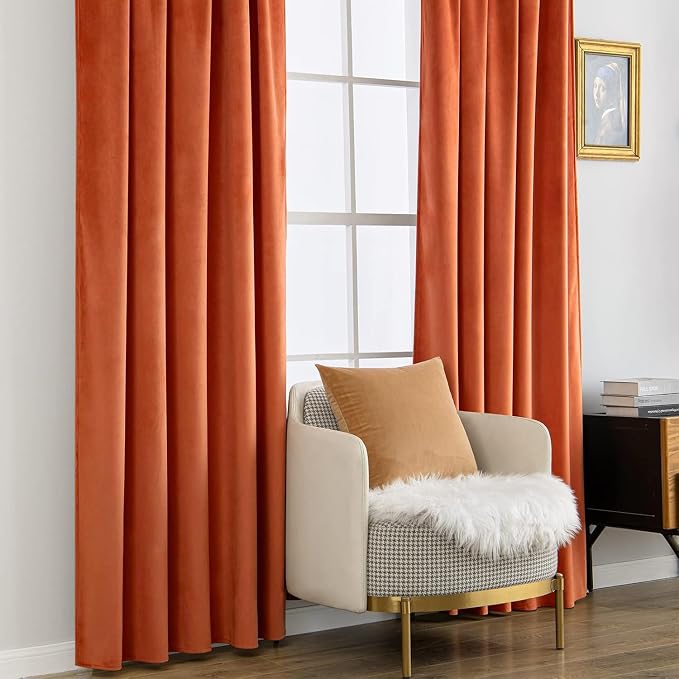 MIULEE Velvet Curtains 52x108 inches 2 Panels Fall Orange Blackout Curtains | - Image 7