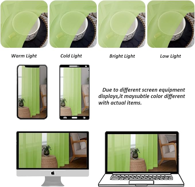 Chyhomenyc Sheer Curtains 63 Inch Length 2 Panels, Lime | Light Filtering - Image 8