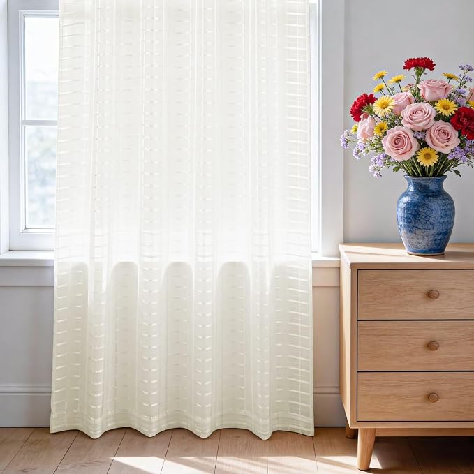 SpaceDresser Check Sheer Curtains 84 Inches Long - Image 3