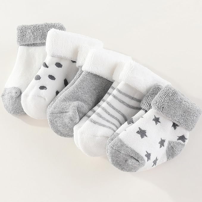 Unisex Baby Terry Socks 5-Pack for Baby boy and girl 0-12 Months Warm Cotton Socks