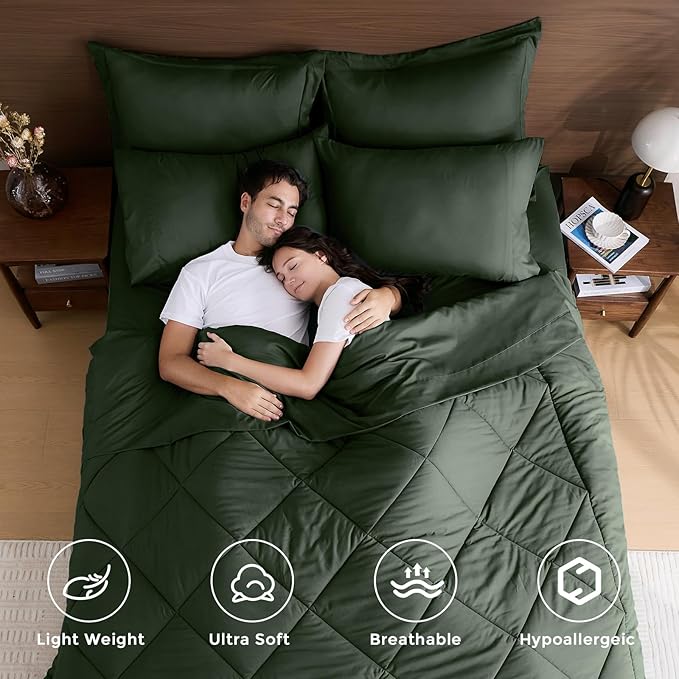 HEVUMYI Army Green Twin Comforter Set - 5-Piece All Season Bed in a Bag Twin, Ultra Soft Bedding Set with Comforter, Flat Sheet, Fitted Sheet, Pillowcases, Pillow Shams