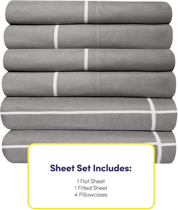 Queen Sheets Window Pane Gray - 6 Piece 1500 Supreme Collection Fine Brushed Microfiber Deep Pocket Queen Sheet Set Bedding - 2 Extra Pillow Cases, Great Value, Queen, Window Pane Gray