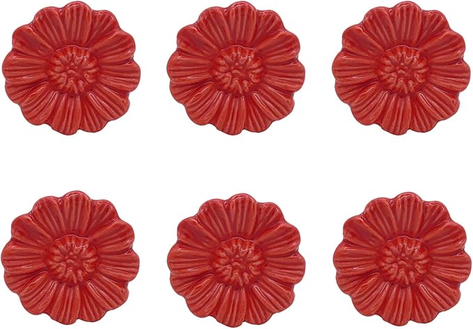 6PCS Vintage Floral Daisy Ceramic Dresser Drawer Knobs Elegant Cabinet Cupboard Door Hardware Pull Handles w/Screws Red