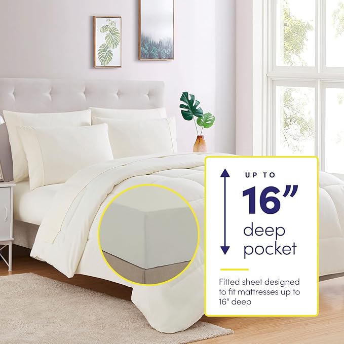 Sweet Home Collection 5 Piece Comforter Set Bag Solid Color All Season Soft Down Alternative Blanket & Luxurious Microfiber Bed Sheets, Ivory, Twin XL
