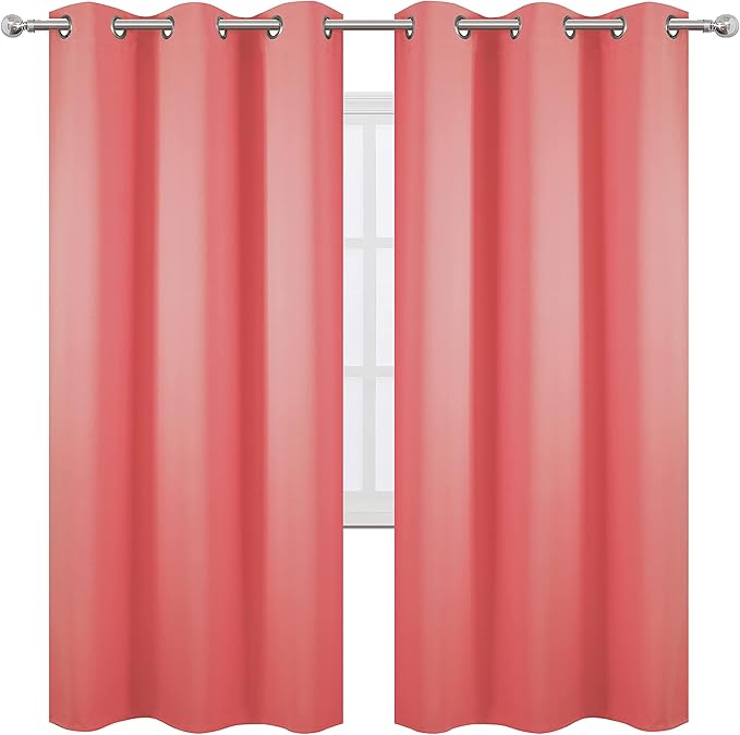 Coral Thermal Blackout Curtains/42 x 72 Inch/Set of 2 Panels Room Darkening by Lemomo