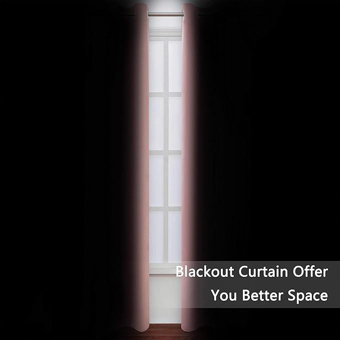 Pink Blackout Curtains/42 x 84 Inch/Set of Two Panels Grommet Bedroom Curtains - Image 3