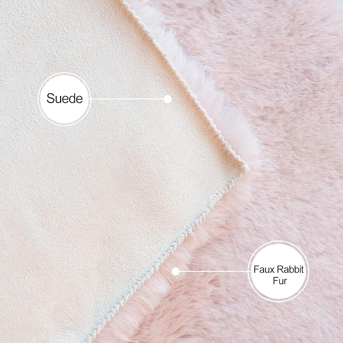 ORINOVA Pink Fluffy Shag Carpet Faux Bunny Washable Plush Fur Area Rugs - Image 6