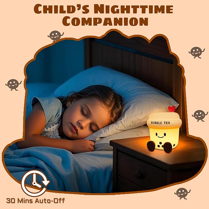 Boba Tea Gifts for Milk Tea Lovers, Cute Bubble Tea Night Light, Boba Tea Silicone Nursery Lamp with Dimming and Timing Function, Cute Room Decor Lights for Kids Girl Women Xmas Gifts