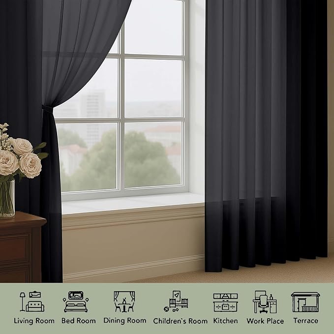 Black Sheer Curtains 108 Inches Long - Image 3
