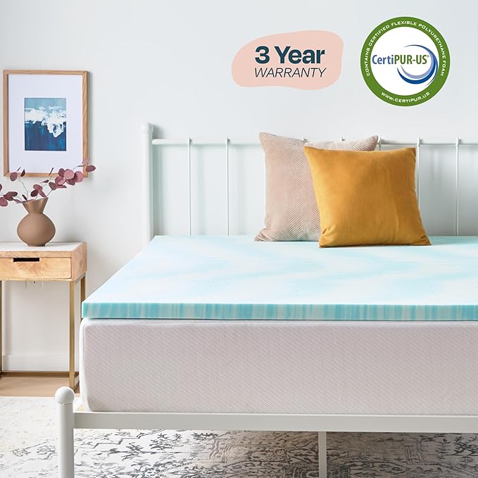 Linenspa 2 Inch Gel Swirl Memory Foam Mattress Topper – Cooling Gel Infused – Pressure Relieving Bed Topper - Mattress Pad – CertiPUR Certified - Full Size