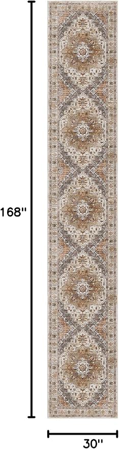 Madane Hallway Runner Rug 2'6''x14' Kitchen Runners Vintage, Turmeric/Grey | - Image 2