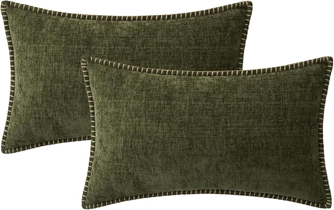 MIULEE Decorative Lumbar Throw Pillow Covers 12x20 Inch Olive Green 2 Pack | - Image 8